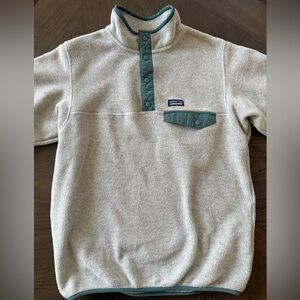 Youth XL Tan Patagonia Synchilla Snap Up Fleece with green border